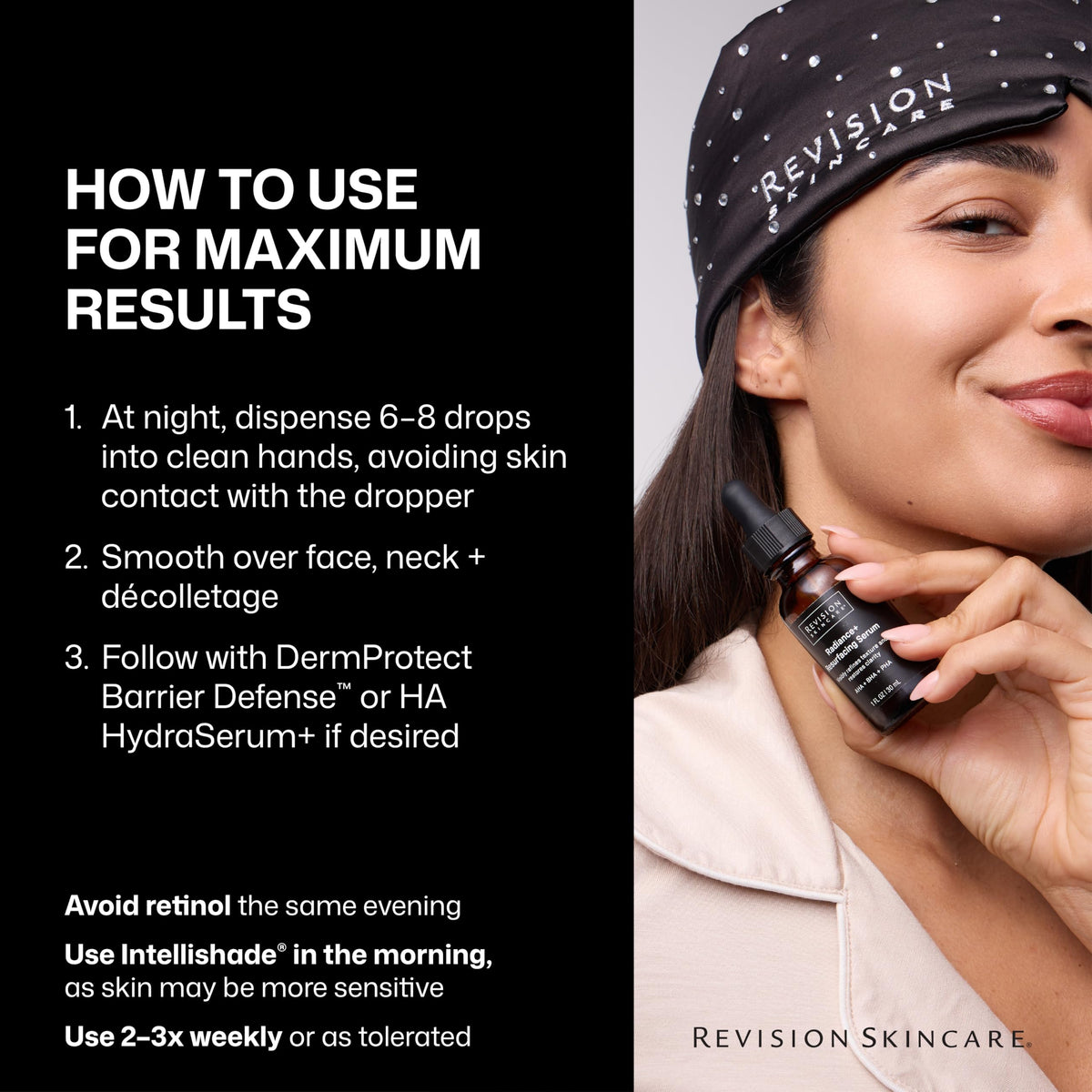 Revision Skincare comparison visual showing improved texture and brighter skin