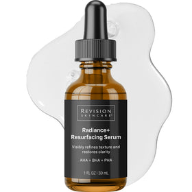 Revision Skincare bottle front packaging showing clean design and radiance benefits