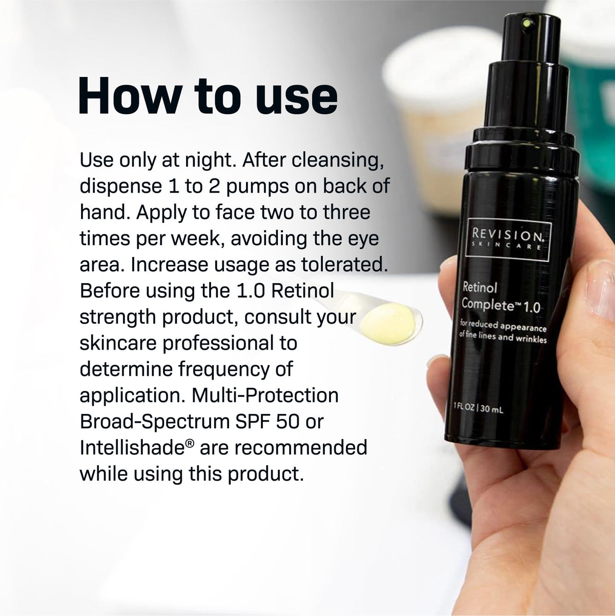 Revision Skincare serum texture drop on fingertip showing lightweight hydration and smoothness