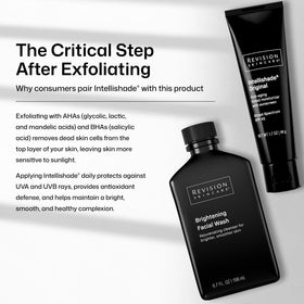 Revision Skincare applying cleanser to face illustrating brighter skin