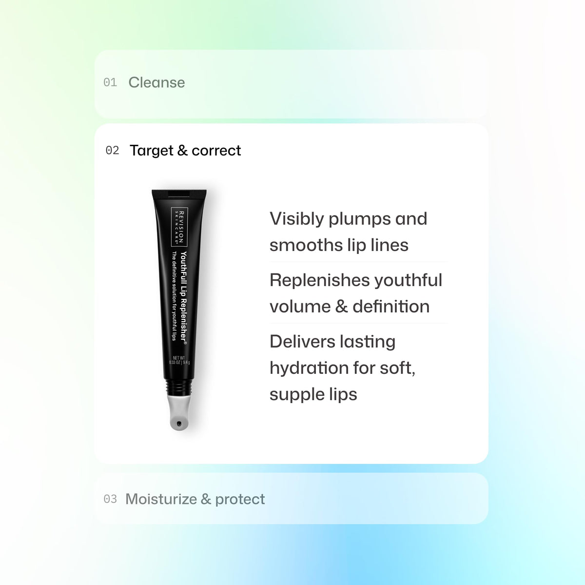 Revision Skincare tube in hand for size reference and travel-friendly benefit