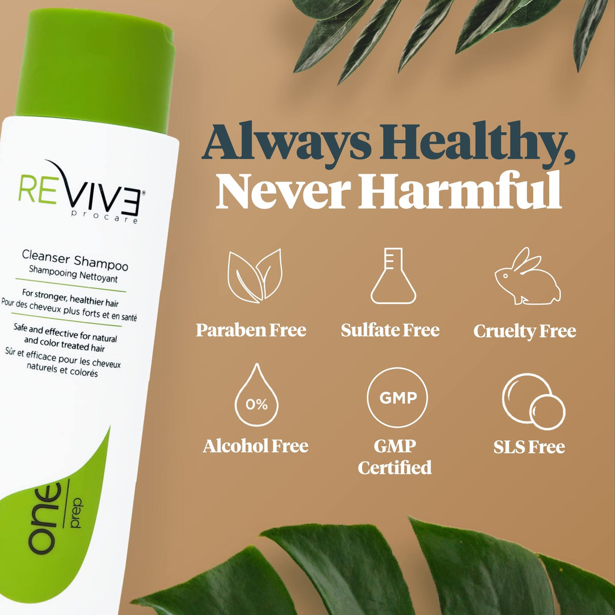 REVIV3 PROCARE bottle on bathroom shelf in lifestyle setting suggesting salon-grade routine