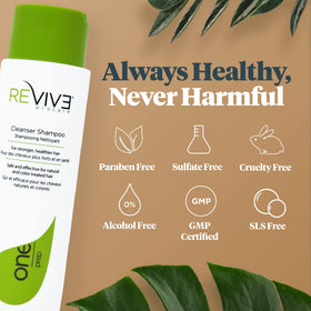 REVIV3 PROCARE bottle on bathroom shelf in lifestyle setting suggesting salon-grade routine