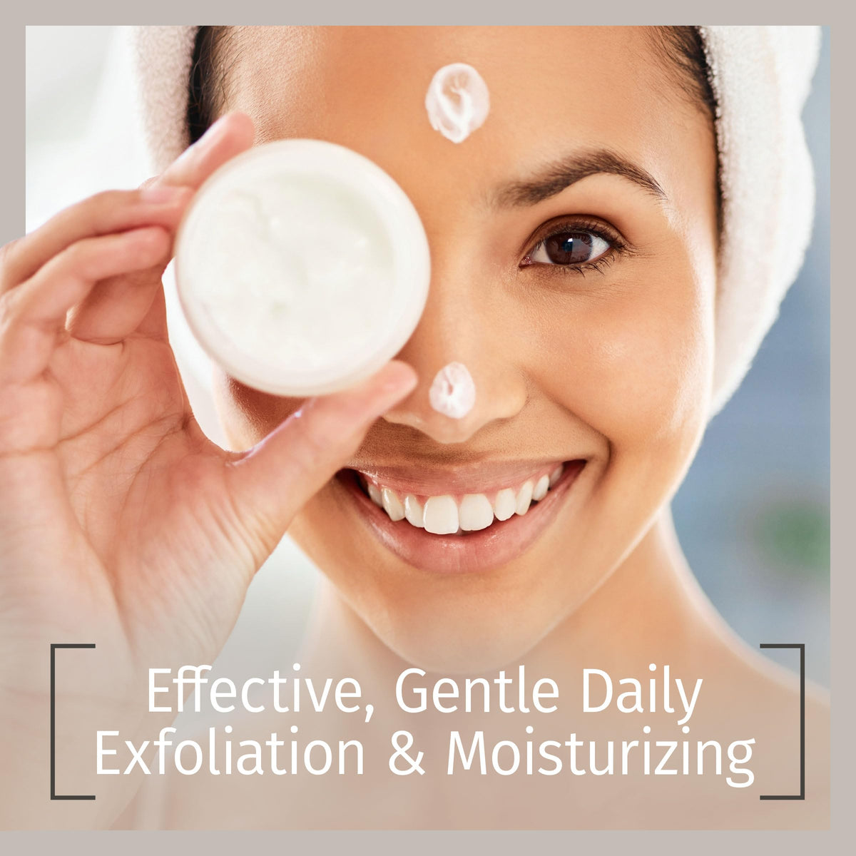 Reviva Labs cream on fingers illustrating lightweight spreadability and hydration