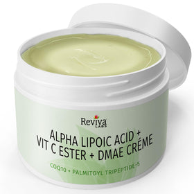 Reviva Labs cream texture in open jar illustrating smooth, lightweight moisture