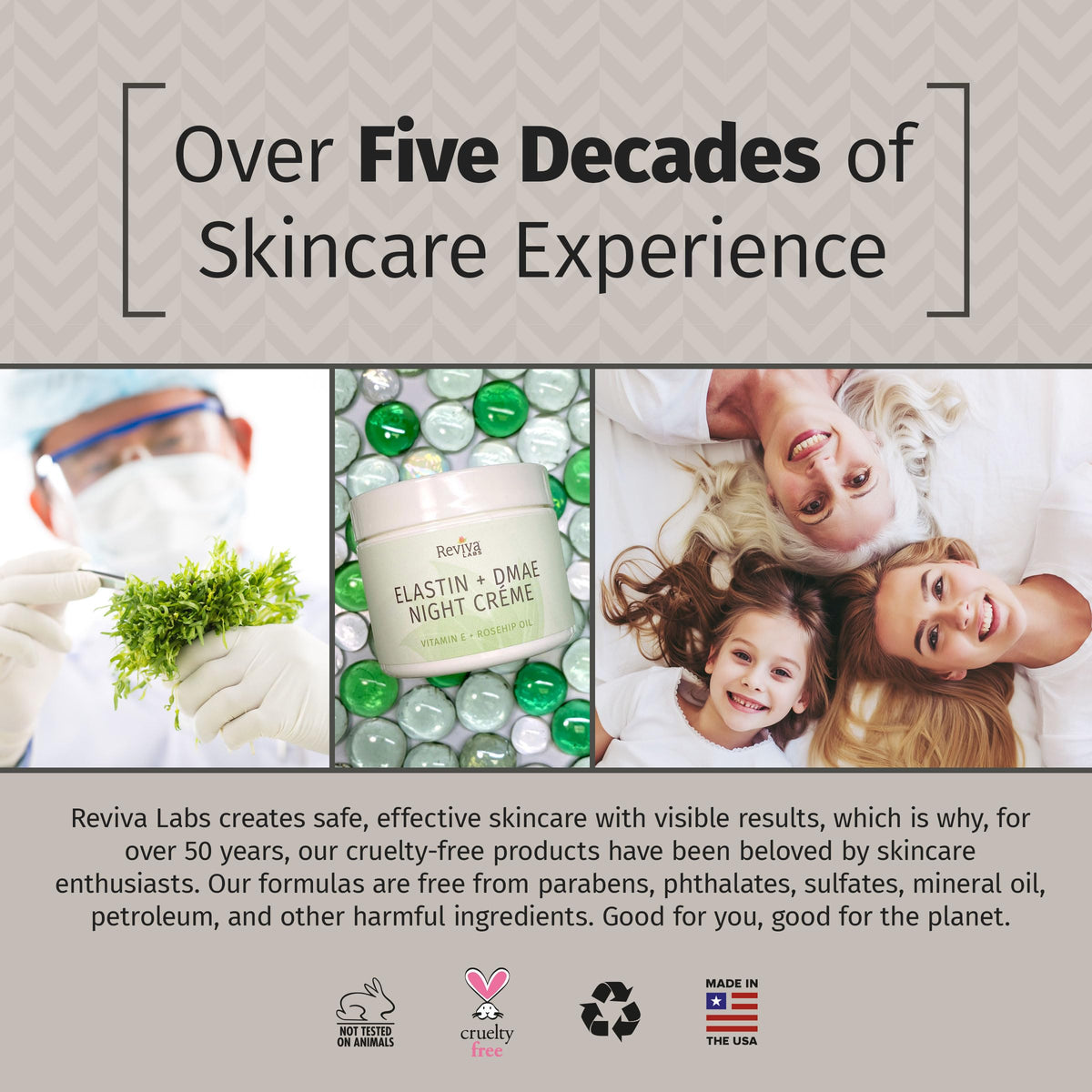 Reviva Labs back label with ingredient list and usage instructions benefit