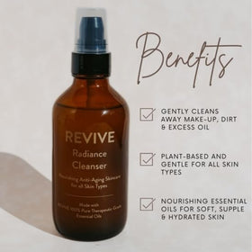 REVIVEEO cleanser texture on fingertip showing gentle foam and effective cleansing