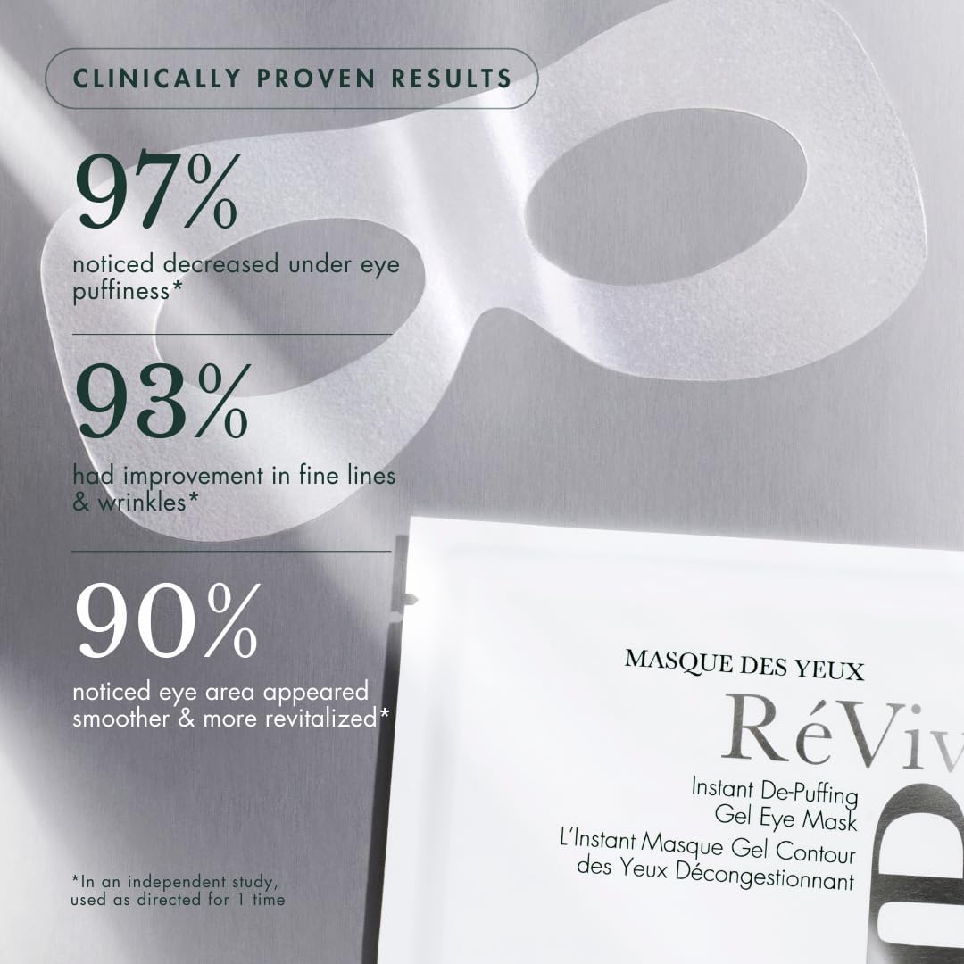 RéVive eye mask in use placed under eyes to reduce puffiness and brighten