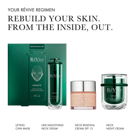 RéVive on décolletage in morning routine setting showing cosmetic layering benefit