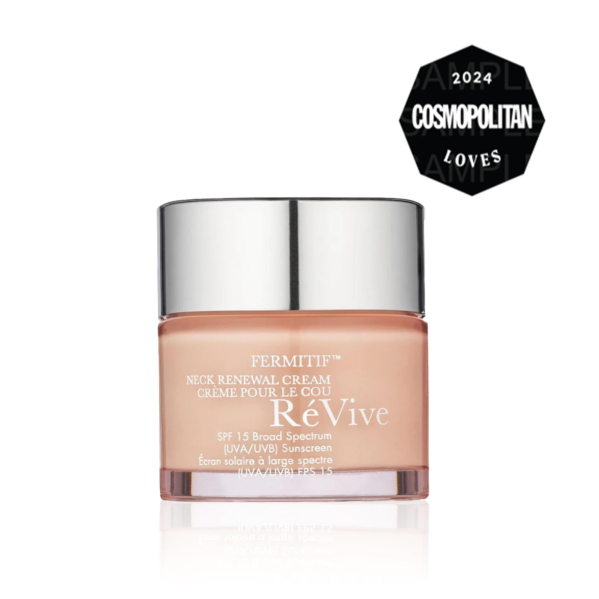 RéVive peptide ingredient bottle beside cream showing firming-support benefit