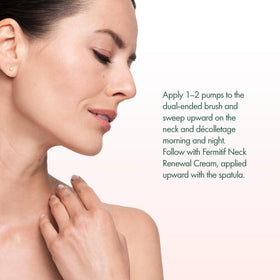 Applying RéVive serum to neck demonstrating gentle upward motion benefit