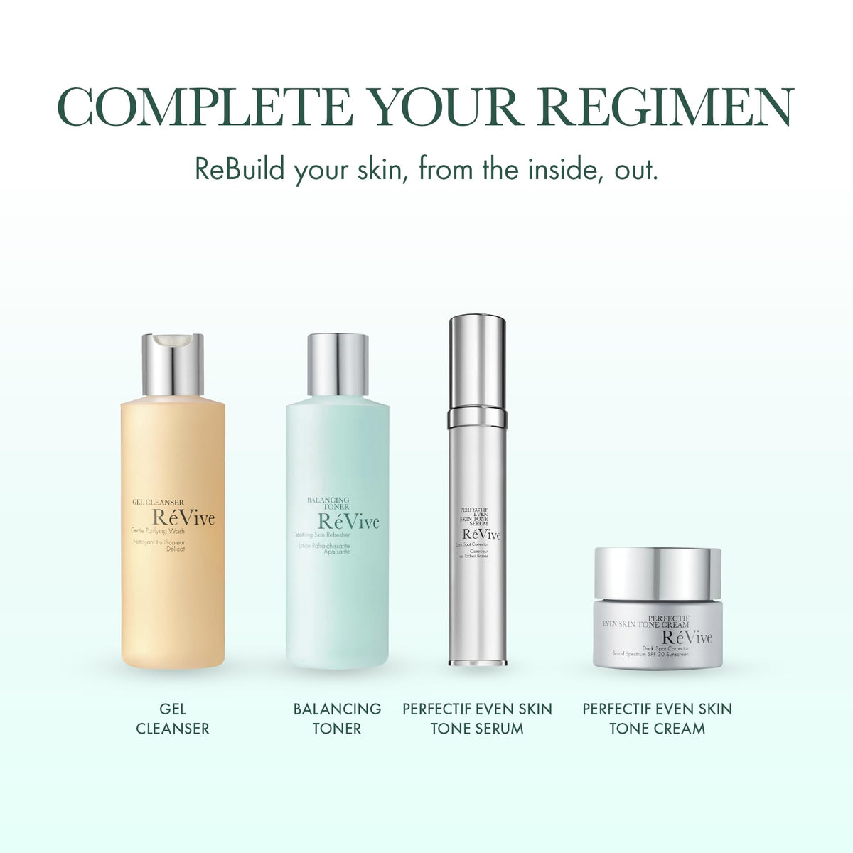 RéVive bottle on bathroom counter suggesting daily morning and night use