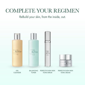 RéVive bottle on bathroom counter suggesting daily morning and night use