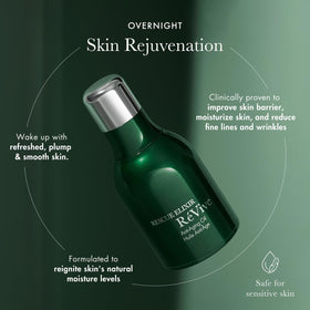 RéVive Rescue Elixir used in a night routine demonstrating restored skin by morning benefit