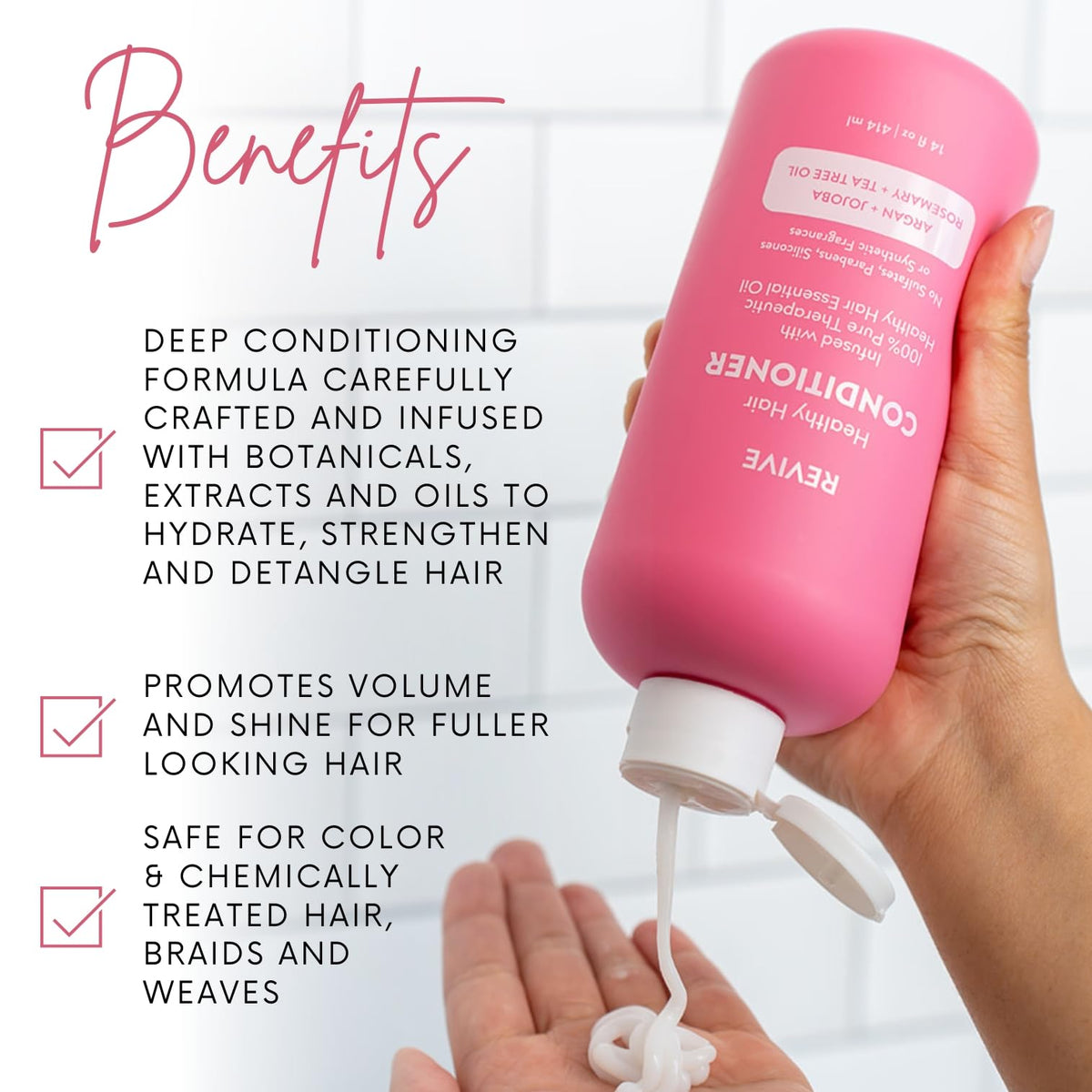 REVIVEEO conditioner texture showing silky slip for easy detangling