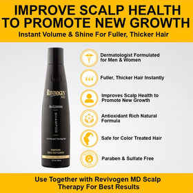 Revivogen shampoo lather texture demonstrating gentle foam and scalp cleansing