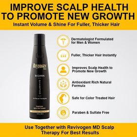 Revivogen in-use scalp massage image showing cleansing and DHT-blocker prep