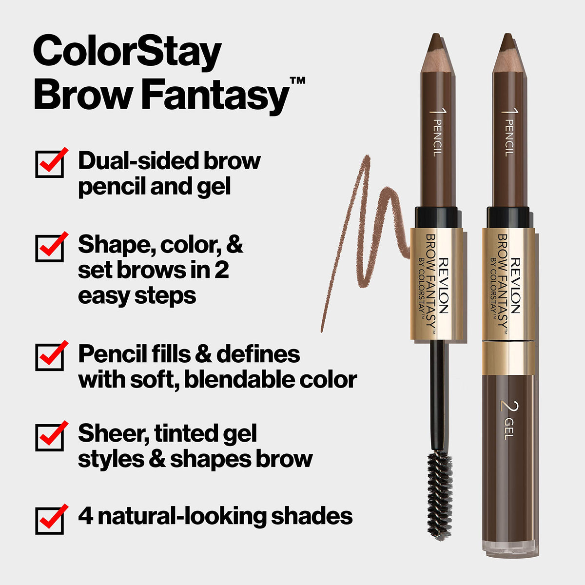 Revlon Brow Fantasy precision pencil tip close-up creates hairlike strokes for natural definition