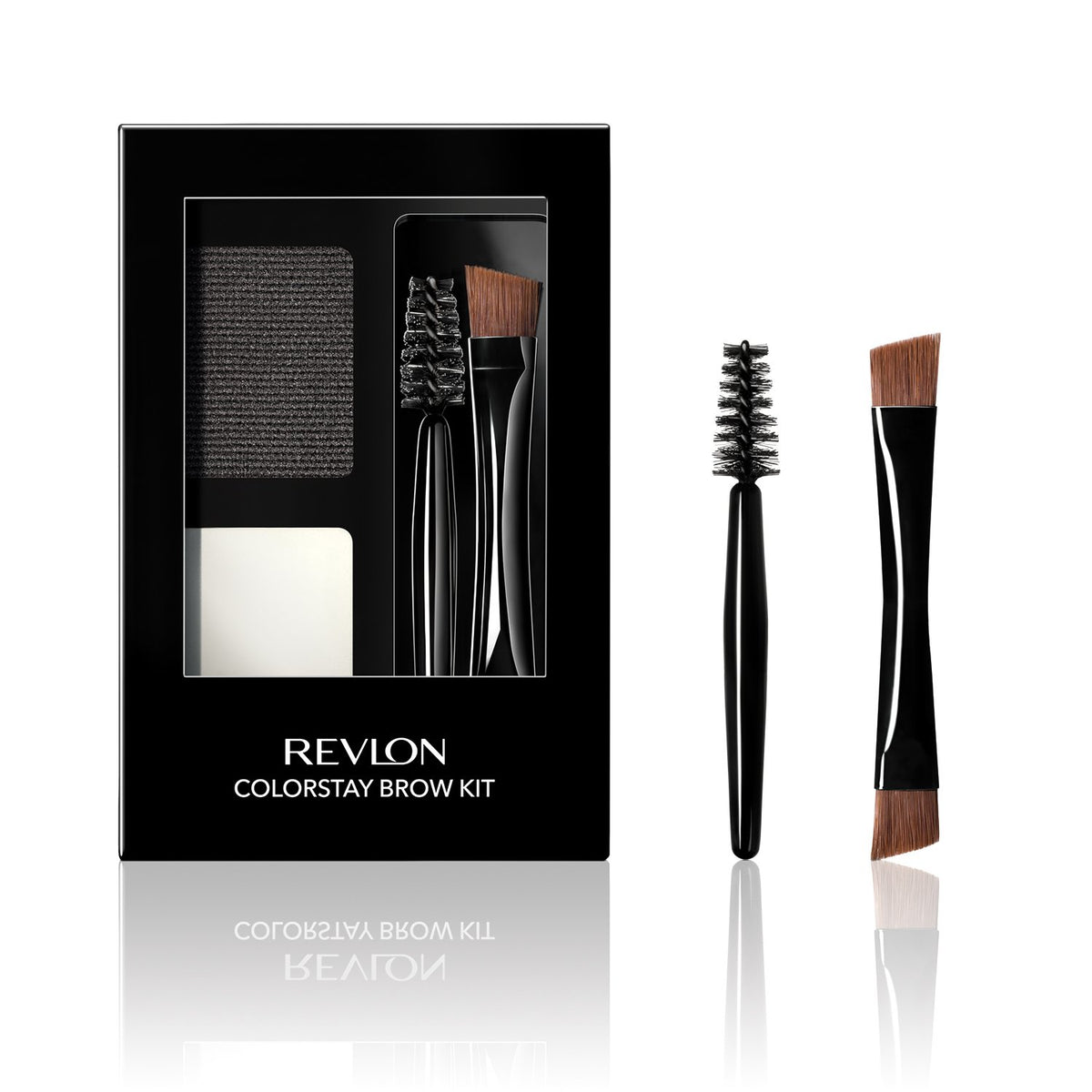 Revlon ColorStay Brow Kit front packaging showing compact and tools for portable convenience