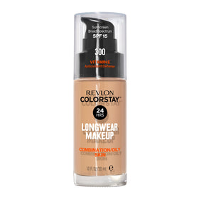 Revlon front packaging showing product and shade 300 Golden Beige benefit long wear