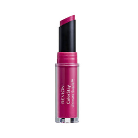 REVLON lipstick front packaging showing shade and elegant tube, highlights durability