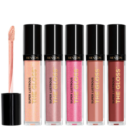 Revlon front packaging showing five glosses and gift-ready presentation, vibrant appeal