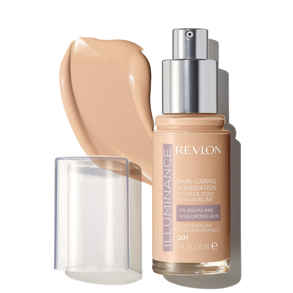 Revlon Illuminance front bottle showing sleek packaging and product benefit