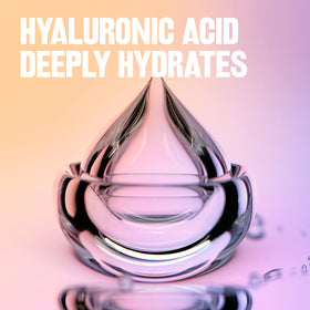 Revlon ingredient visual with hyaluronic and squalane icons showing skin-caring benefit