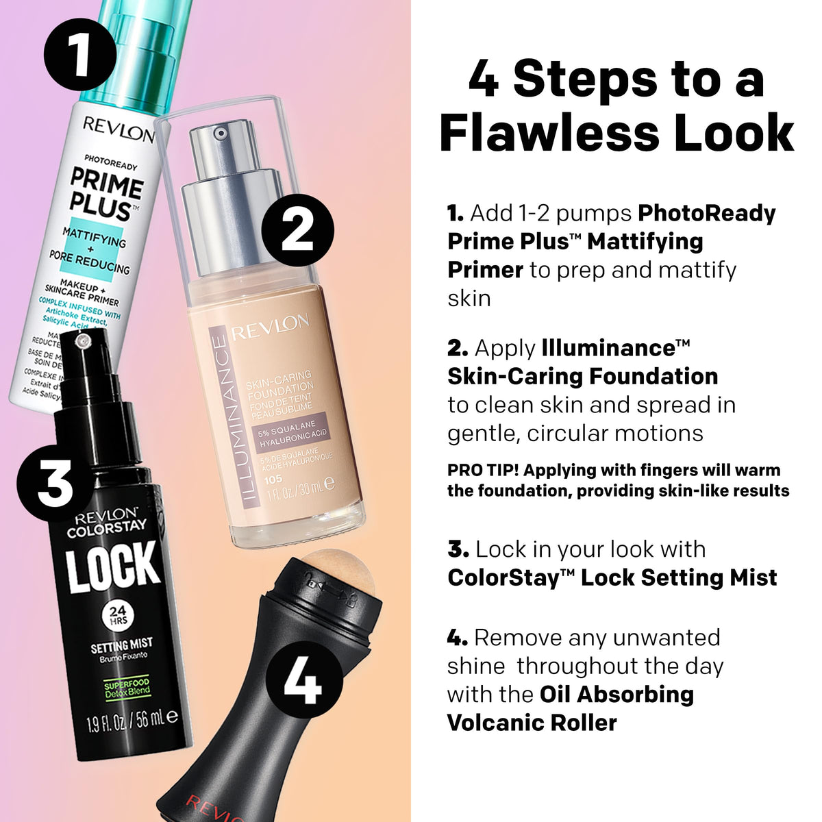 Revlon packaging label close-up showing shade and ingredient list for informed choice benefit