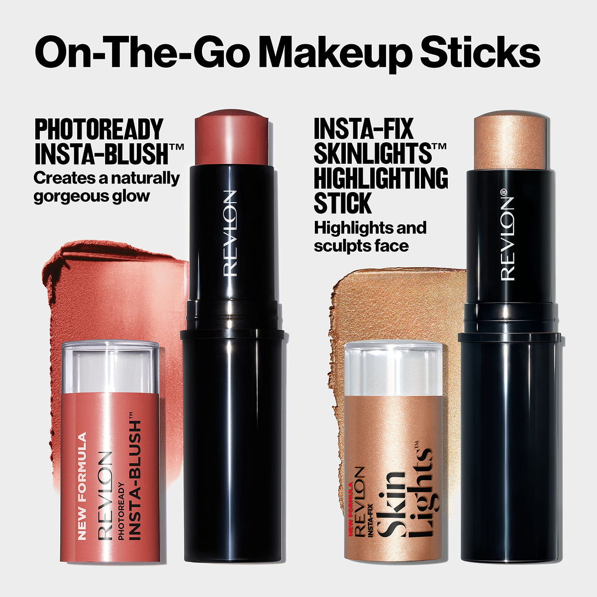 Revlon Insta-Blush in a bag lifestyle image conveying portable touch-up benefit