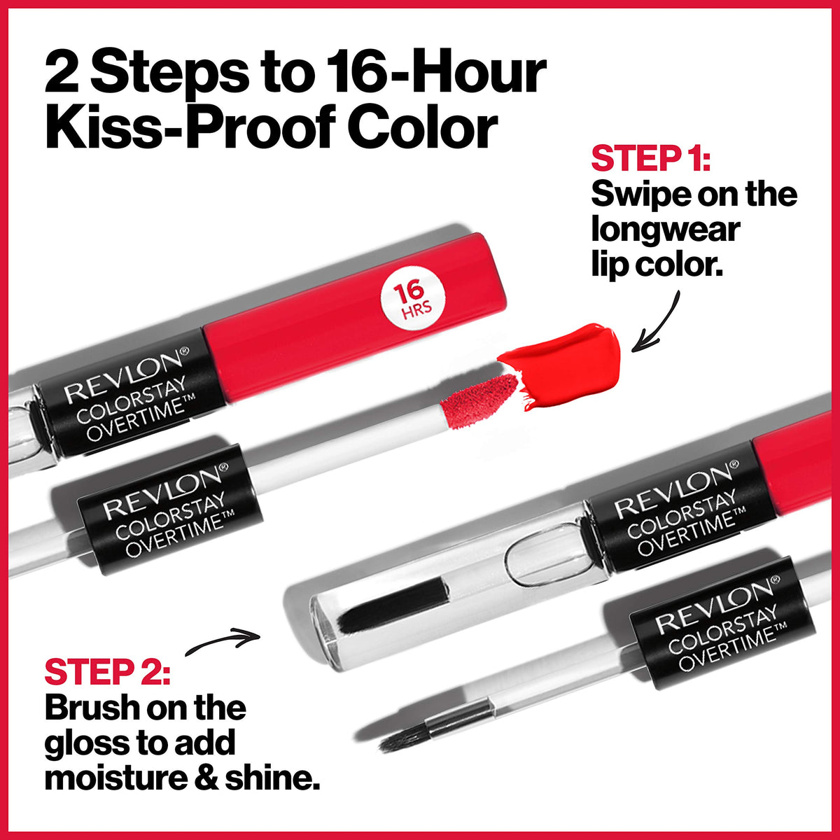 Revlon lip swatch Cherry Time on arm showing lasting pigment and true tone benefit