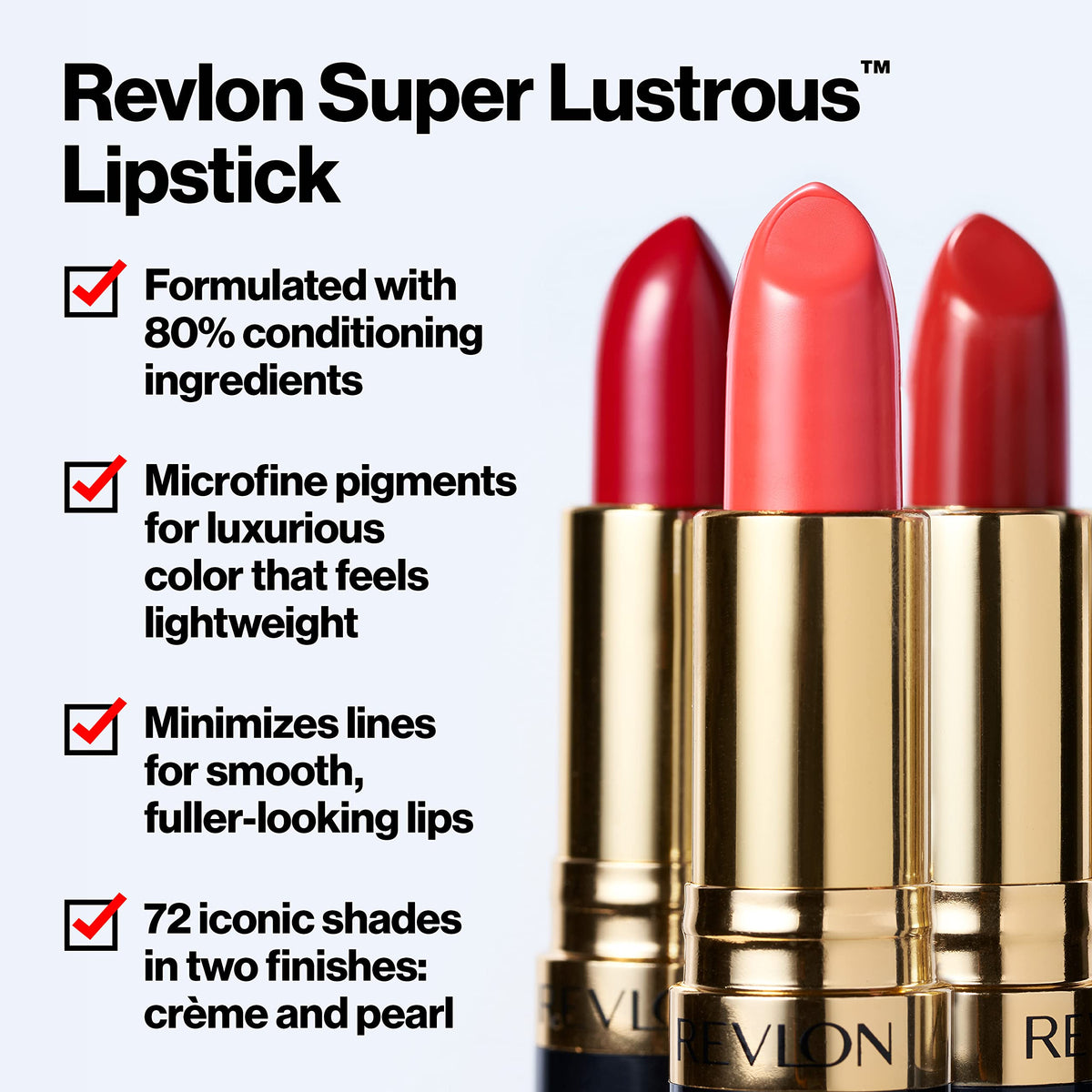 Revlon lipstick close-up texture showing creamy finish and smooth application benefit