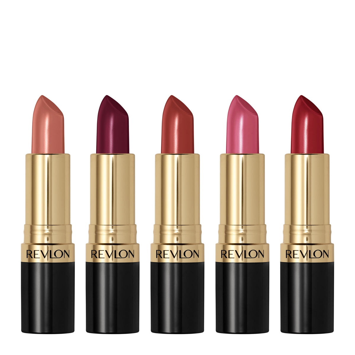 REVLON front packaging showing the five-piece lipstick set and color labels