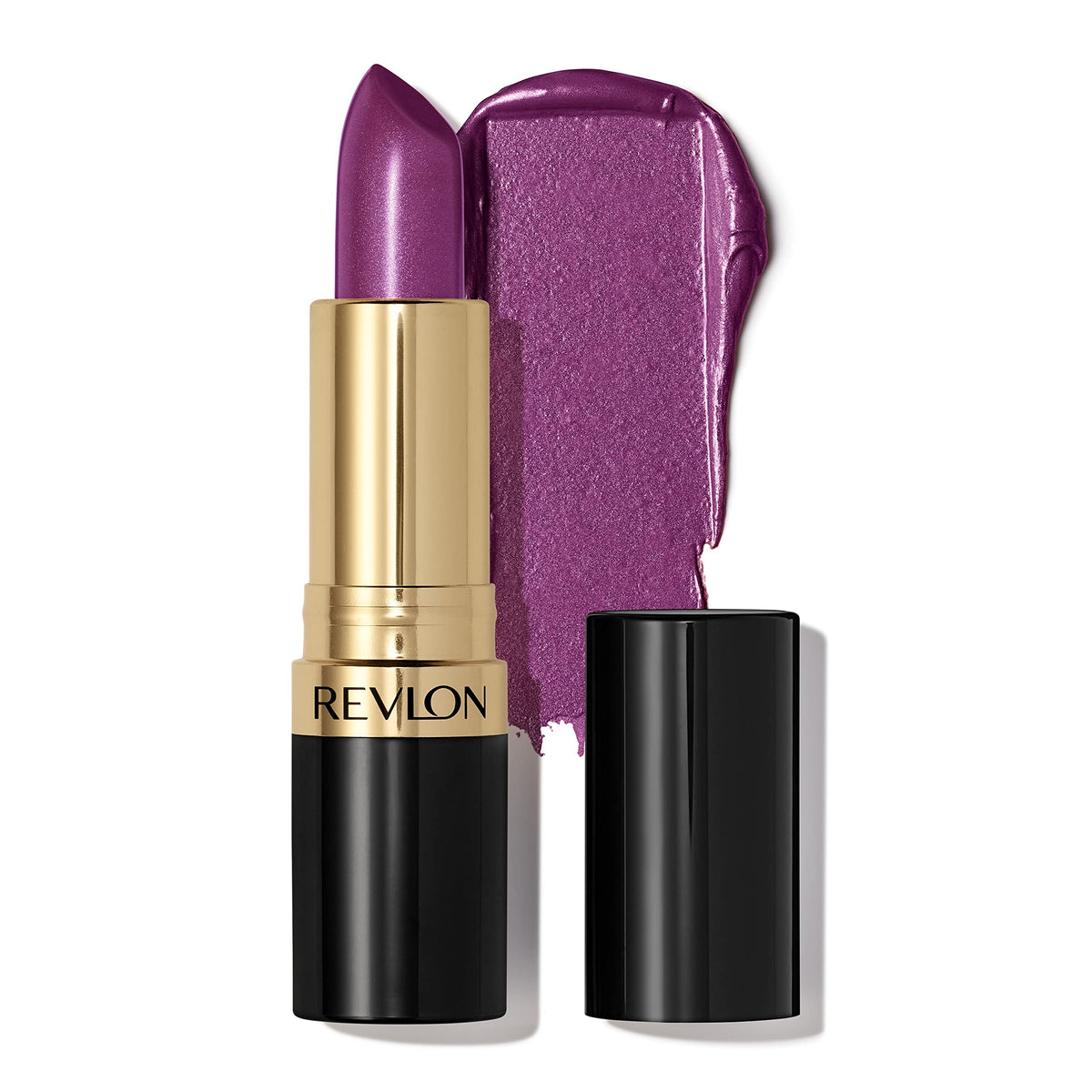 Revlon Super Lustrous front view showing bold violet shade and compact benefit