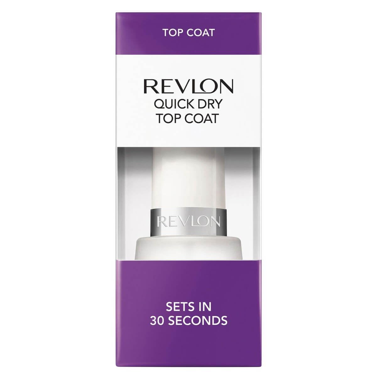 Revlon top coat front bottle showing clear polish and label for fast protection