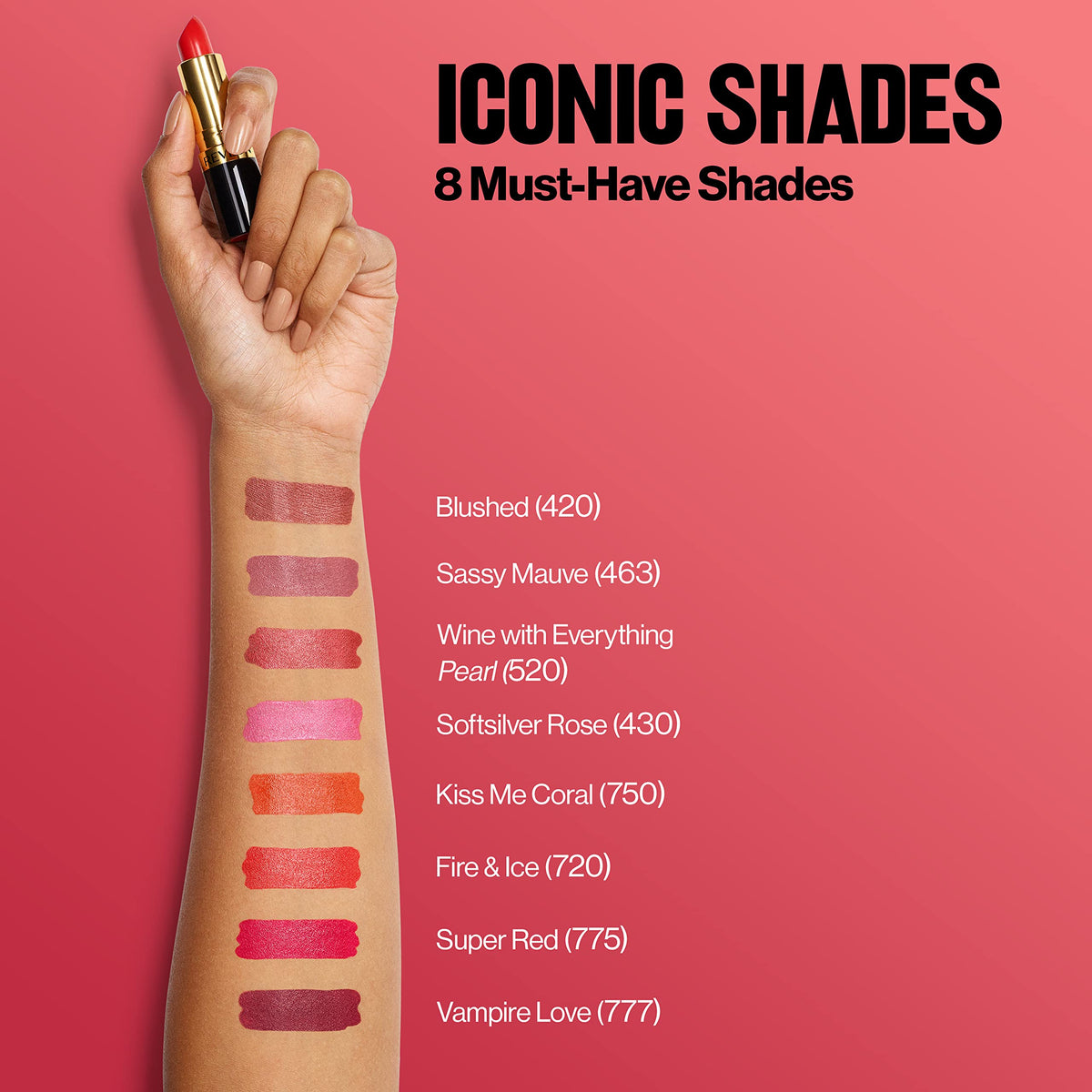 Revlon tube label close-up showing shade number for easy shade identification benefit