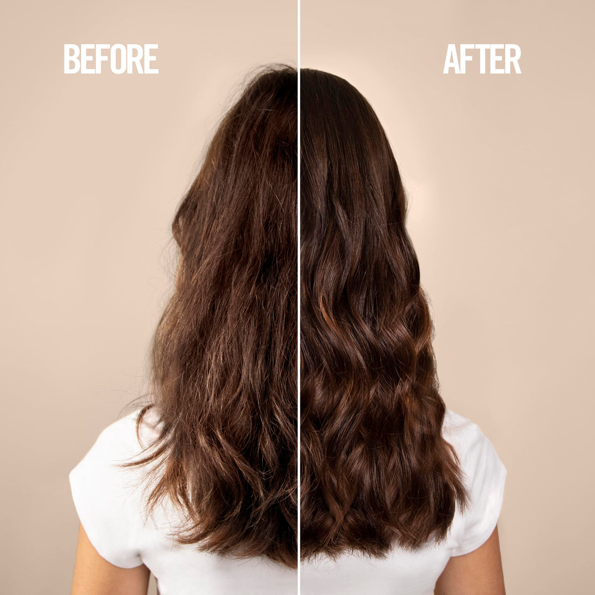 Revlon Professional UniqOne before and after hair comparison showing detangling and shine