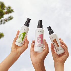 Revlon Professional UniqOne label close-up highlighting vegan formula and listed benefits