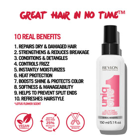 Revlon Professional UniqOne texture close-up showing lightweight mist for smooth finish