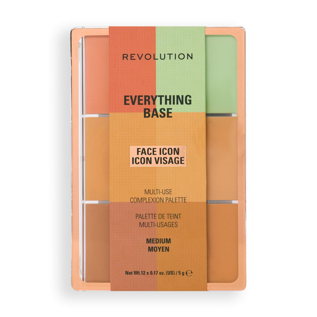 Revolution Beauty London front open palette showing all medium pans and portability benefit