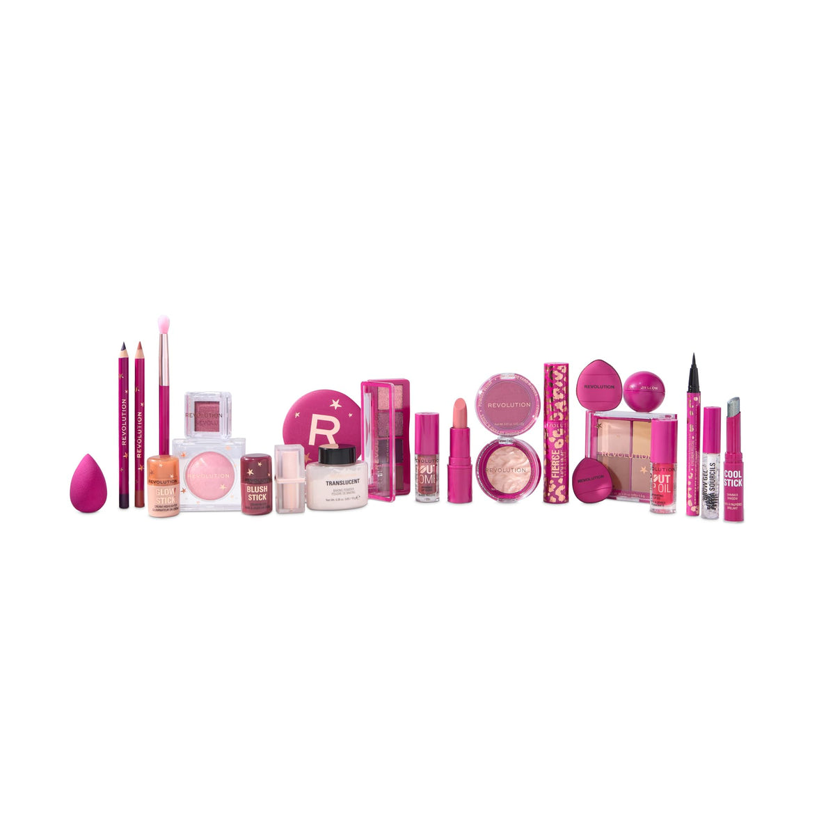 Revolution Beauty London open calendar display with 24 revealed products offering variety