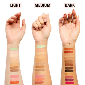 Revolution Beauty London arm swatches of all shades showing coverage and shade range