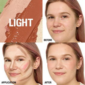 Revolution Beauty London open palette displaying cream concealers, correctors, contour and blush for easy use