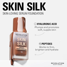 Revolution Beauty London bottle on vanity highlighting skincare-infused formula benefit