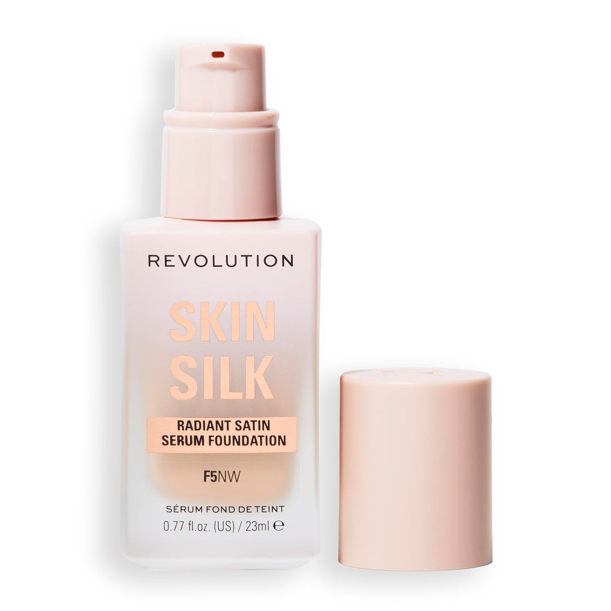 Revolution Beauty London front packaging showing label and shade F5NW, clear view benefit