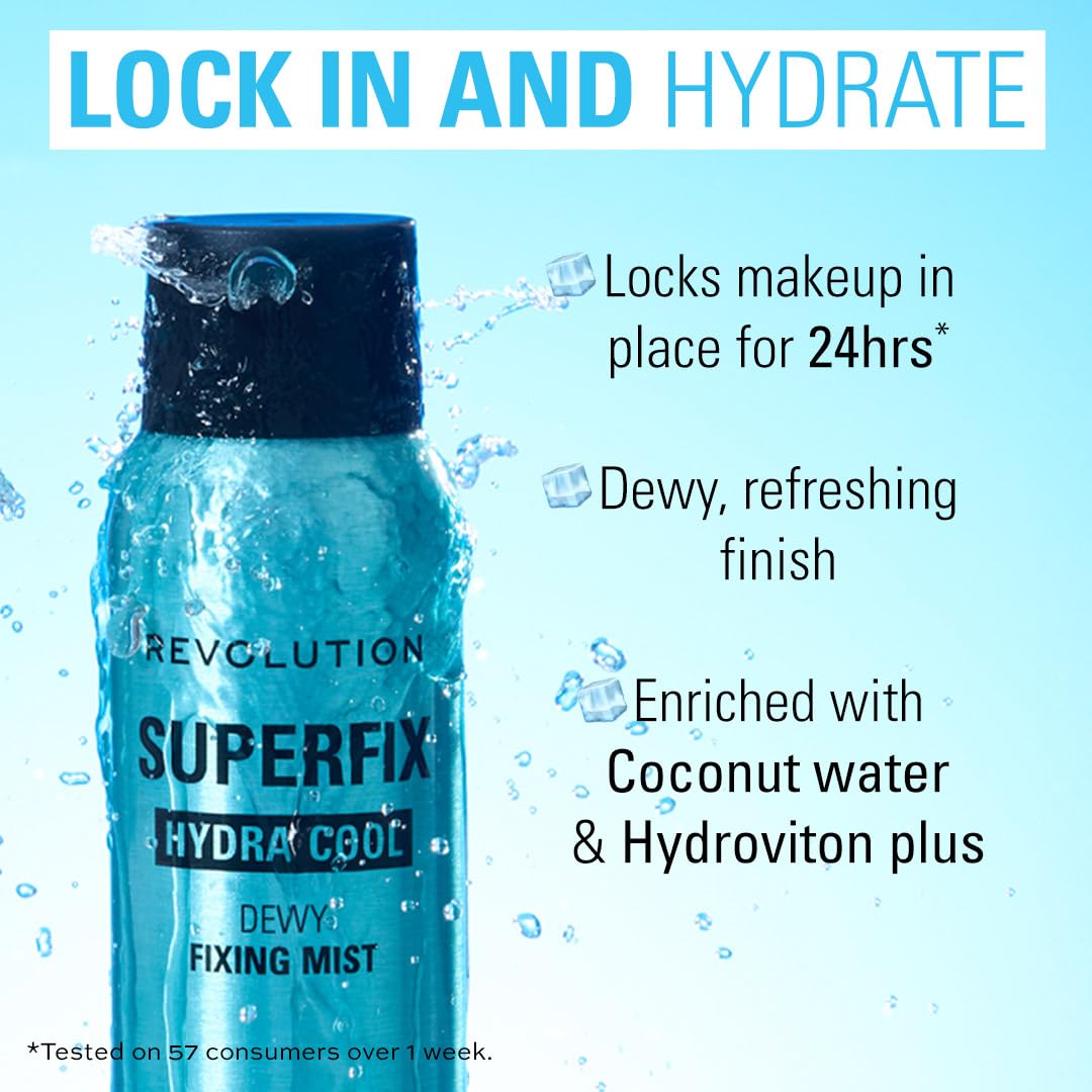 Revolution Superfix nozzle close-up illustrating fine mist spray for even makeup setting benefit