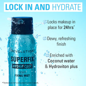Revolution Superfix nozzle close-up illustrating fine mist spray for even makeup setting benefit