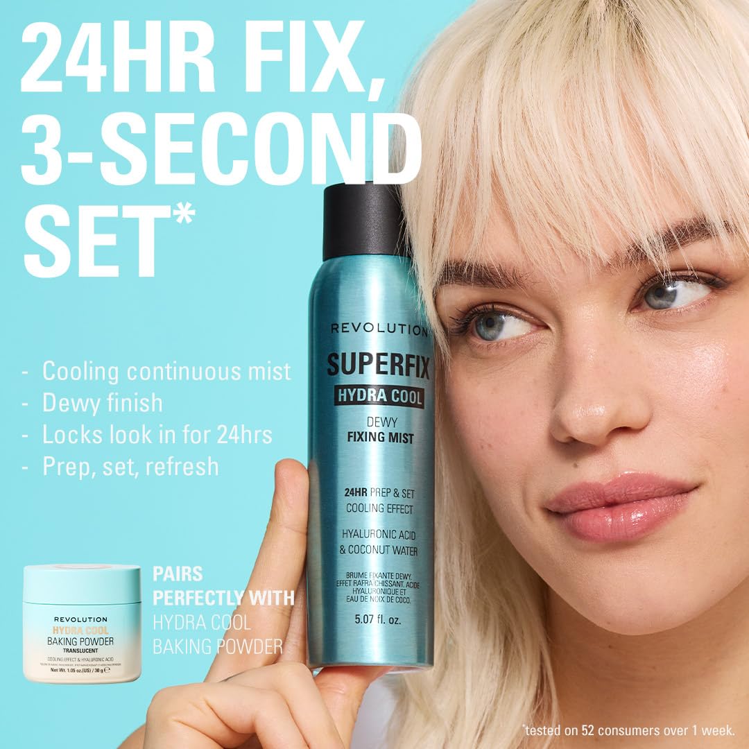 Revolution Superfix droplets on skin highlighting hydration and dewy finish benefits