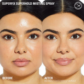 Revolution Beauty London mist spray airborne demonstrating even coverage benefit