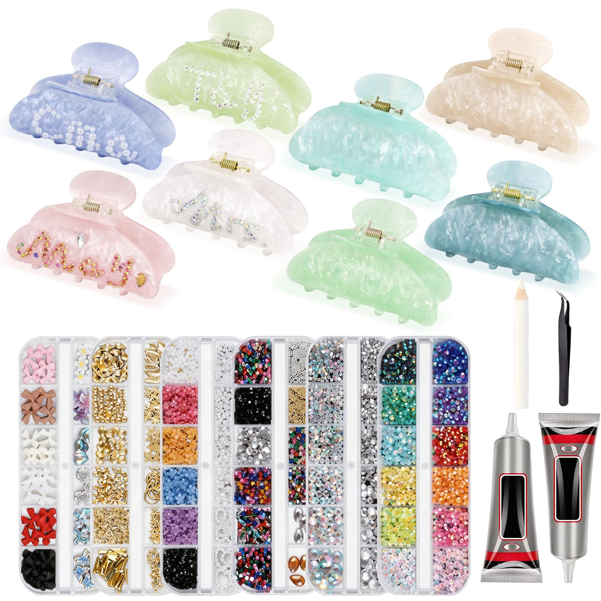 Rhavelune front packaging showing acrylic claw clips and kit benefits